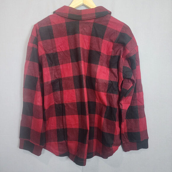 Cuddl Duds Flannel Fleece Half-Zip Pullover Women's Shacket-Red Check Size L NEW - Picture 3 of 7